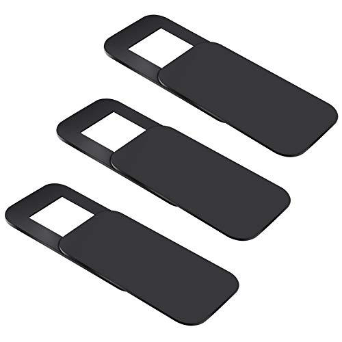 Lot de 3 cache-webcam coulissant pour ordinateur portable, iPhone, Android, Mac, PC, tablette, smartphone - Recouvre votre appareil photo pour plus de confidentialité et de sécurité - Noir