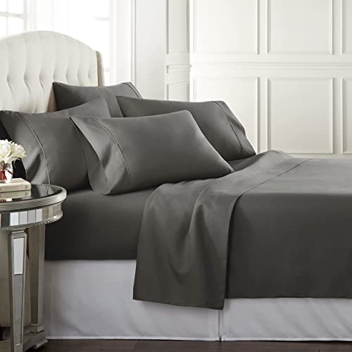 Danjor Linens Parure de lit 6 pièces de qualité hôtelière avec 4 taies d'oreiller, en microfibre avec poches profondes, respirante, rafraîchissante, infroissable, lavable en machine pour très grand