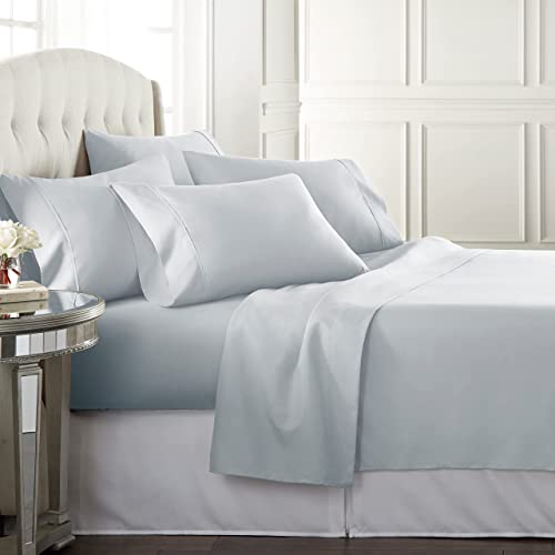 Danjor Linens 6 Piece Hotel Luxury Soft 1800 Series Premium Bed Sheets Set, Deep Pockets, Hypoallergenic, Wrinkle & Fade Resistant Bedding Set(Calking, Ice Blue)