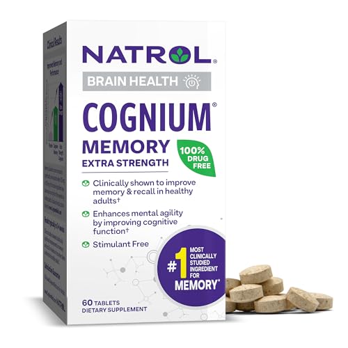 Natrol Cognium Memory Extra Strength, Brain Health Supplements for Adults, Enhances Mental Performance in Healthy Adults, 60 Tablets, Up to a 30 Day Supply