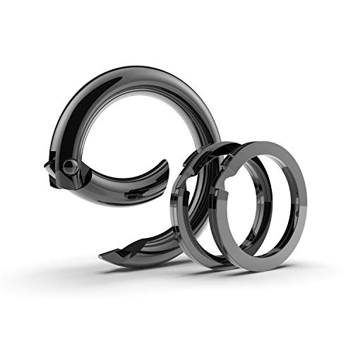 Lifelong Ring Fashion Carabiner Keychain w/ 2 Matching Key Rings Set, 100 Series Universal Size, Pure Round Circle Design, Strong, Solid Metal Keychain Clip, Key Clip, Key Organizer (Black)