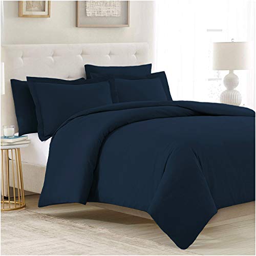 Mellanni Duvet Cover Set 5pcs - Soft Double Brushed Microfiber Bedding with 2 Shams and 2 Pillowcases - Button Closure and Corner Ties - Wrinkle, Fade, Stain Resistant (Full/Queen, Royal Blue)