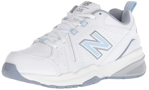 New Balance Women's 608 V5 Casual Comfort Cross Trainer, White/Light Blue, 8