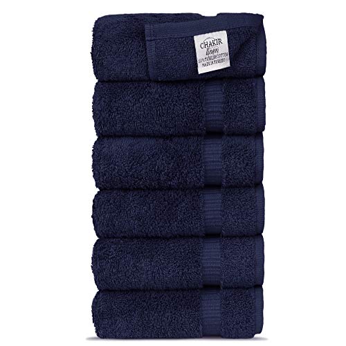 Chakir Turkish Linens Hotel & Spa Quality, Highly Absorbent 100% Cotton Hand Towels (6 Pack, Navy Blue)