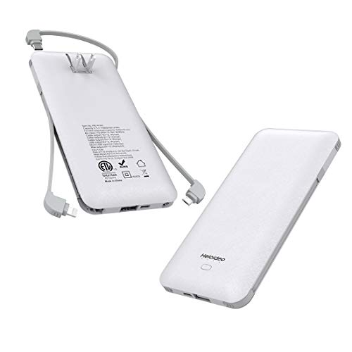 Heloideo 10000mAh Portable Charger Compact Power Bank External Battery Pack with Built-in AC Wall Plug and Micro Type-c Cables …