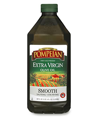Pompeian Smooth Extra Virgin Olive Oil, Contains Polyphenols, First Cold Pressed, Mild and Delicate Flavor, Perfect for Sauteing & Stir-Frying, Naturally Gluten-Free, Non-GMO, 68 Fl Oz, Single Bottle