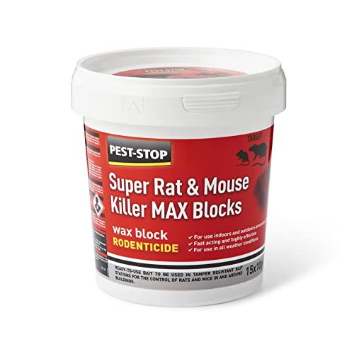 Pest-Stop Super Rat & Mouse Control MAX Wax Blocks – Fast-Acting, Chocolate Scent, Durable Freshness, Single-Feed Rodent Solution for Indoor & Outdoor Use