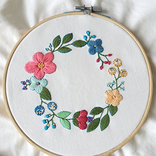 Unime Embroidery Starter Kit with Partten Full Range Embroidery Kit with Embroidery Cloth, Embroidery Hoop, Color Threads, Needles