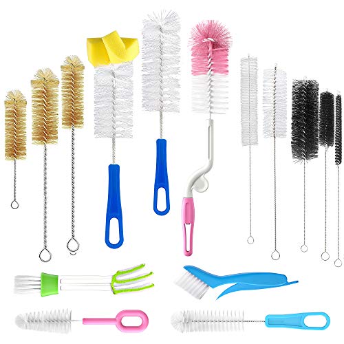 Zannaki 15Pc Food Grade Multipurpose Cleaning Brush Set, Includes Straw Brush|Nipple Cleaner|Bottle Brush|Blind Duster|Pipe Cleaner, Small,Long,Soft,Stiff Kit for Baby Bottles,Tubes,Jars,Bird Feeder