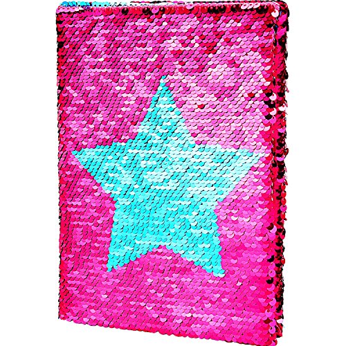 Maxdot Reversible Sequins Notebook Double Sided Flip Sequin Star Journal Notepad Lined with Photo Corner Notebook for Girls Kids Gifts