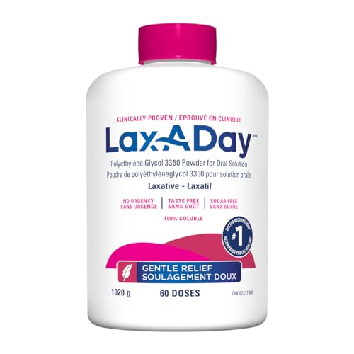 LAX-A-Day Powder Laxative - No Taste, No Grit, No Sugar - Clinically Proven Relief of Occasional Constipation (60 Doses, 1020g)