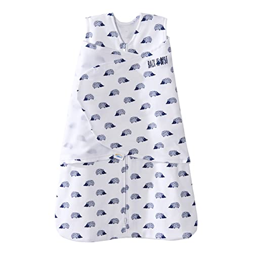 HALO 100% Cotton Sleepsack Swaddle, 3-Way Adjustable Wearable Blanket, TOG 1.5, Navy Hedgehog, Newborn, 0-3 Months