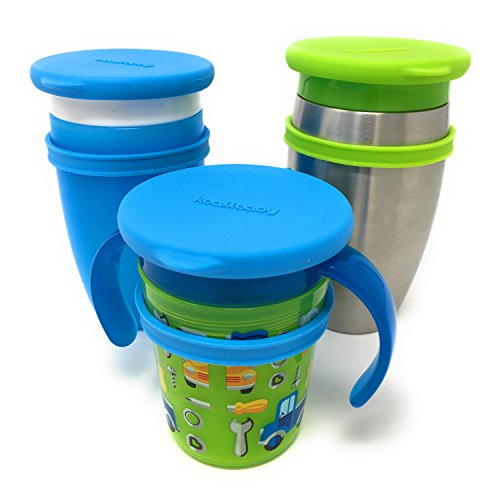 Koaii Baby Custom Silicone Lids Compatible for All Munchkin Miracle 360 Cups. Helps Prevent Leakage and Keep Cups Clean from Dust and Dirt. More Color Combination Available. (Blue, Blue, Green).