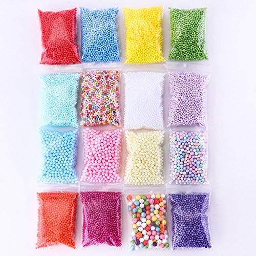 Tawadi Foam Beads for Slime - 3 Size Craft Foam Balls for DIY Crafts Supplies -16 Pack Slime Beads for Homemade Slime Making - Floam Beads for Soft Clay and Home Decoration (16 Pack)