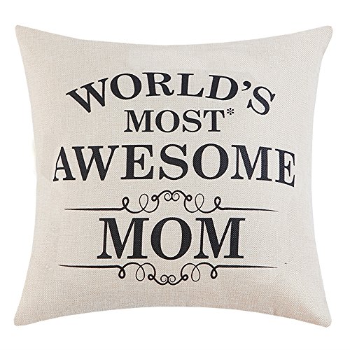Anickal Mom Gifts World's Most Awesome Mom Quote Print Pillow Covers 18x18 Inch for Home Decoration, Best Gifts for Mom's Birthday