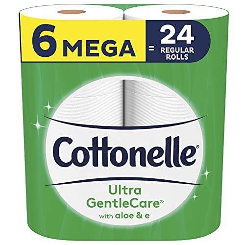 Cottonelle Ultra GentleCare Toilet Paper, 6 Mega Rolls, Sensitive Bath Tissue with Aloe & Vitamin E