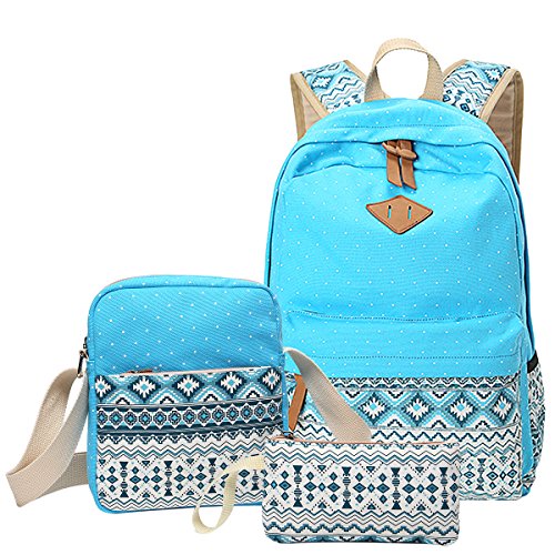 Aiduy School Backpack, Lightweight Canvas Bookbags Shoulder Daypack Handbag (Blue)