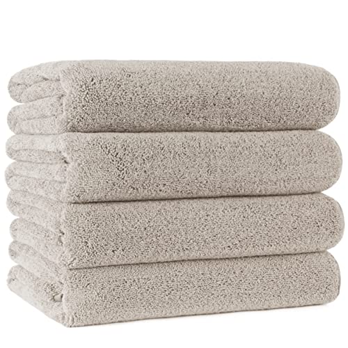 Polyte Quick Dry Lint Free Microfiber Bath Towel, 57 x 30 in, Set of 4 (Beige)