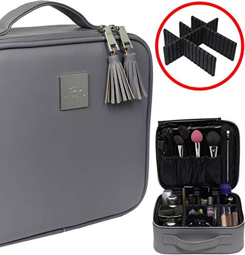 Professional Travel Makeup Bag - Waterproof PU Leather Organizer and Beauty Storage - Elegant Make Up Case, Organizers or Box Best For Women - Designer Portable Cosmetics Bags and Boxes - Womens