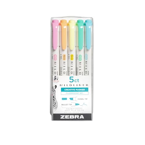 Zebra Pen Mildliner Double Ended Highlighter Set, Broad and Fine Point Tips, Assorted Fluorescent Ink Colors, 5-Pack