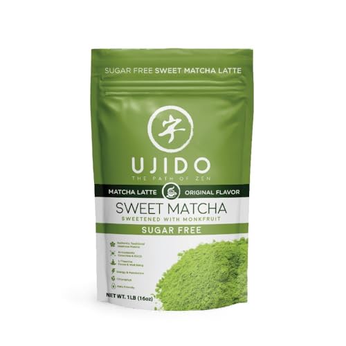 Ujido Sweet Matcha, 16 oz. – Sugar-Free Ceremonial Grade Japanese Matcha Powder – Sweetened with Monk Fruit & Non-GMO Erythritol – For Teas & Lattes – Zero Net Carbs, Gluten Free, & Keto Friendly