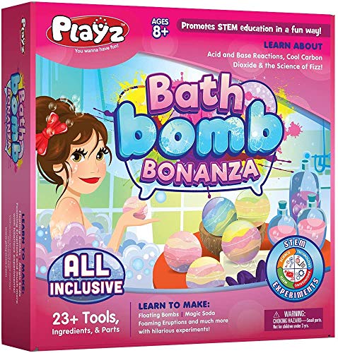 Playz Bath Bomb Bonanza Science Activity, Craft, & Experiment Kit - 23+ Tools to Make Magic Soda, Foaming Eruptions, Floating Bombs & More for Girls, Boys, Teenagers, & Kids Ages 8+