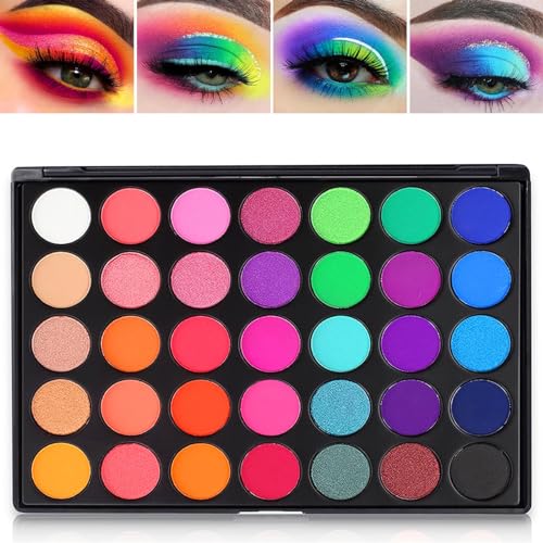 DE'LANCI Rainbow Eyeshadow Palette, Professional 35 Bright Colors Matte Shimmer Eyeshadow Makeup Palette - Long lasting and Highly Pigment Silky Powder Eye Shadow Make up Kit,Cruelty- Free #35E