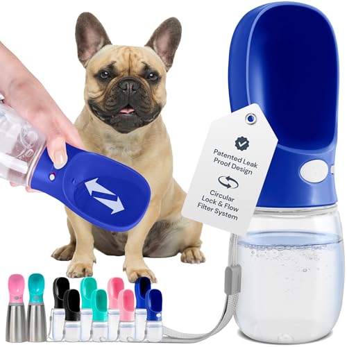 MalsiPree Portable Dog Water Bottle - Leak-Proof Bottles with Dog Bowls - Puppy Accessories Dog Water Dispenser - Drinking Water for Walking, Hiking, Travelling - Food Grade Plastic - 350ml, Blue