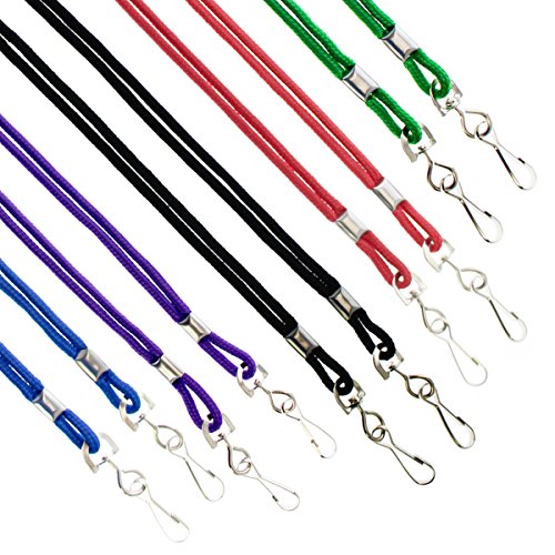 Specialist ID Bulk 25 Pack - Premium Round ID Badge Holder Neck Lanyards for Badges and Name Tags - 36 in Non-Breakaway Heavy Duty Rope Cord & Secure Metal Swivel J Hook Clip (Assorted Colors)