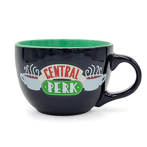 Silver Buffalo FRIENDS Central Perk Black Ceramic Mug Oversized for Coffee, Soup, 24 Ounces