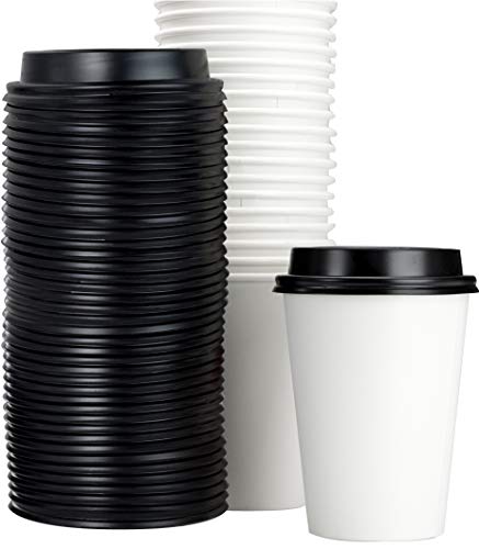 Restaurant Grade 12 Oz Paper Coffee Cups With Recyclable Dome Lids. 100 Pack By Avant Grub. Durable, BPA Free Disposable Cups For Serving Hot Drinks At Kiosks, Shops, Cafes, and Concession Stands