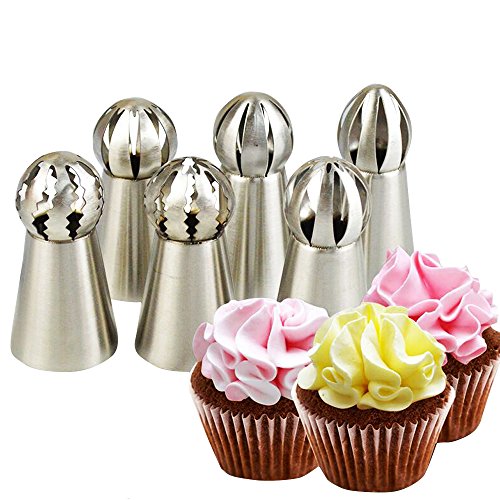 Fellibay Russian Piping Tips Various Shaped DIY Baking School Prevailing Torch Russian Icing Piping Nozzles Ball Baking Supplies 6pcs (6PCS)