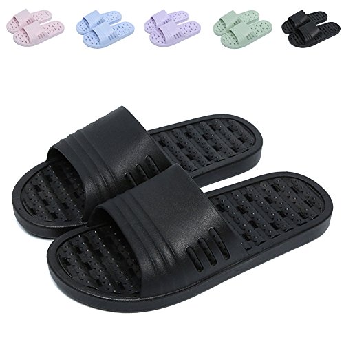 FINLEOO Shower Sandal Slippers with Drainage Holes Quick Drying Bathroom Slippers Gym Slippers Soft Sole Open Toe House Slippers for Men and Women, 05black, 9.5-10 Women/8-8.5 Men