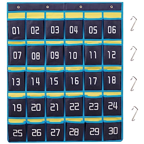 HBlife 30 Pockets Numbered Classroom Organizer Pocket Chart Cell Phones Holder Wall Door Hanging Storage Bag (Blue, 1 Pack)