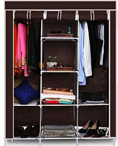 Maison & Cuisine Collapsible Wardrobe Portable Foldable Closet for Clothes Almira, 2 Hanging Space, 8 Shelves Non-Woven Fabric 90 GSM (Brown) 88230