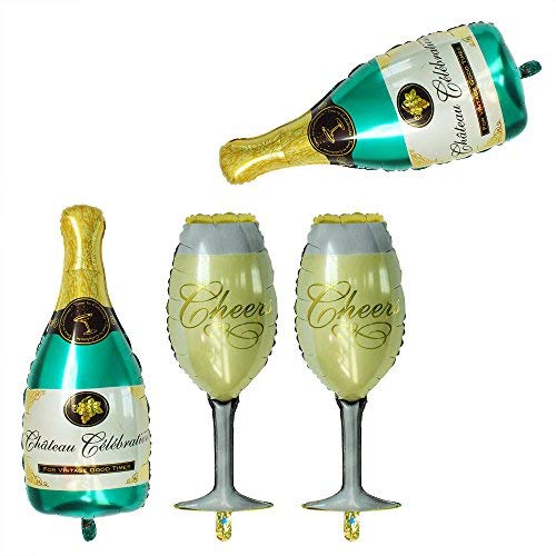 GOER 4 Pcs Champagne Bottle and Wine Goblet Glass Foil Balloons,40 inch Helium Balloons for Birthday Bridal Shower Bachelorette New Years Eve Festival Celebrations Party Supplies