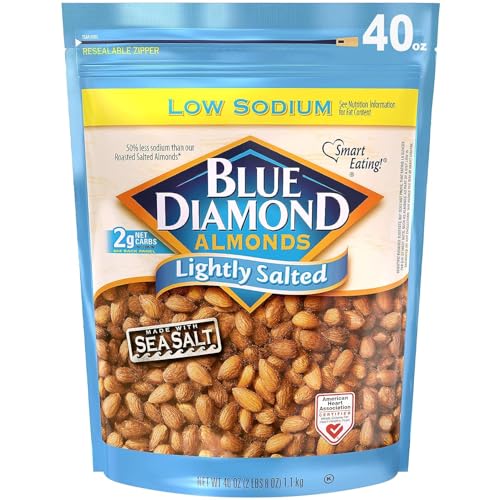 Blue Diamond Almonds Low Sodium Lightly Salted Snack Nuts, 40 Oz Resealable Bag (Pack of 1)
