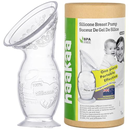 Haakaa Food Grade Silicone BPA PVC and Phthalate-Free Manual Breast Pump with Suction Base (4 Oz/100 ml)