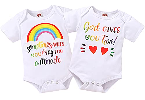 Mini honey 2Pcs Infant Twins Baby Boys Girls Short Sleeve Letter Print Romper Bodysuit Summer Outfit Clothes