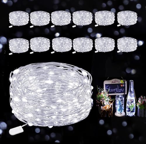 Ehome Lichterkette, Lichterkette batteriebetrieben, 2 m, 20 LEDs, silberbeschichteter Kupferdraht, Feuerfly-Lichter, Mondlichter, für Hochzeit, Party, Weihnachtsdekorationen ... White-12 PCS