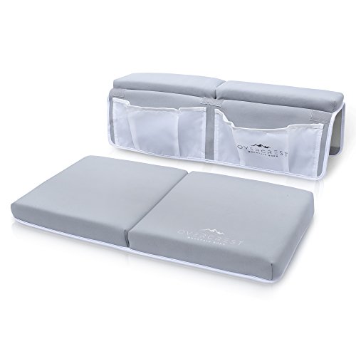Overcrest Baby Bath Kneeler and Elbow Cushioned Tub Rest Set, Premium Extra Thick 23 x 12 x 2 inch Foam Mat Protection for Parents, Double Stitched Deeper Pockets, Secure Non-Slip, Quick Drying, Grey