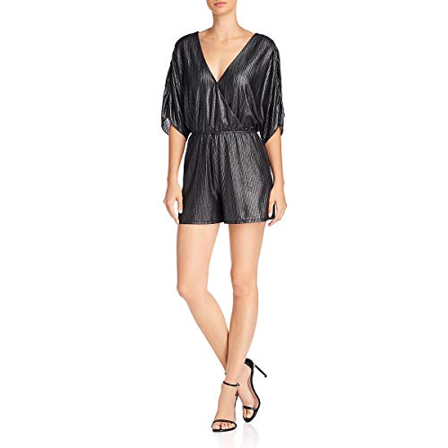GUESS Womens Riviera Half Sleeve Romper, Jet Black/Multi, Small