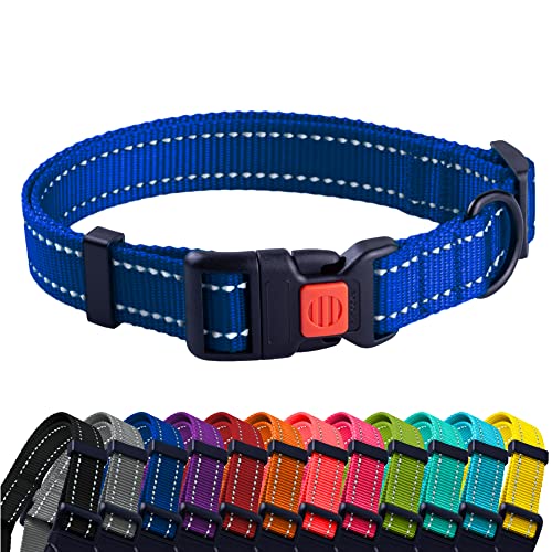 CollarDirect Reflective Dog Collar for a Small, Medium, Large Dog or Puppy with a Quick Release Buckle - Boy and Girl - Nylon Suitable for Swimming (18-26 Inch, Blue)