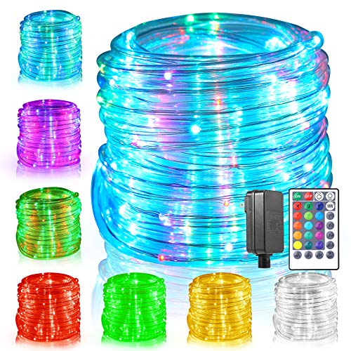 ECOWHO Fairy Lights Battery Operated, 46ft 120 LED Rope Lights Outdoor String Lights, Remote 8 Lighting Modes for Bedroom, Party, Wedding, Trees (Multicolor)