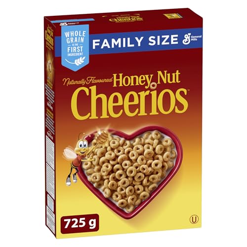 CHEERIOS - FAMILY SIZE PACK - Naturally Flavoured Honey Nut Cereal Box, Whole Grain is the First Ingredient, Made with Real Honey, 725 Grams Package of Cereal