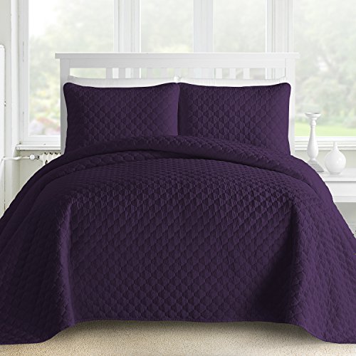 Comfy Bedding Oversized and Prewashed Lantern Ogee Quilted, Polyester Blend, Plum, King/Lime King