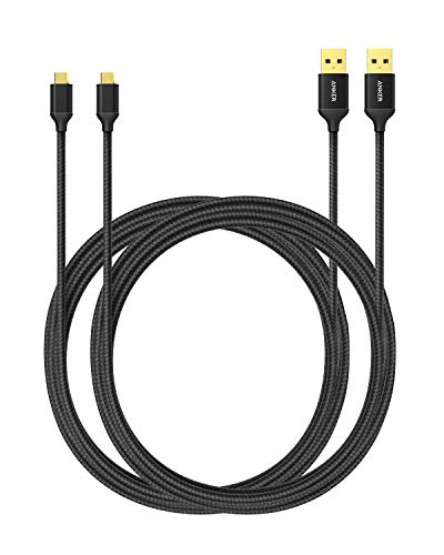 Anker Micro USB Cable Nylon 1.8 m [Pack of 2] High Speed Sync and Charging Cable with Gold-Plated Connectors for Samsung, HTC, Huawei, Sony, Nokia, Nexus, Kindle and Other Android Smartphones (Black)