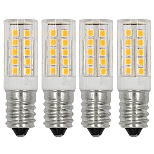 Lacnooe E12 C7 Led Candelabra Bulbs 6000k Daylight White, 40 Watt E12 Halogen Equivalent,T6 Small Base 120V E12 C7 LED Light Bulbs 5W 450LM Bright Cool White for Ceiling Fan Chandelier Light, 4 Pack