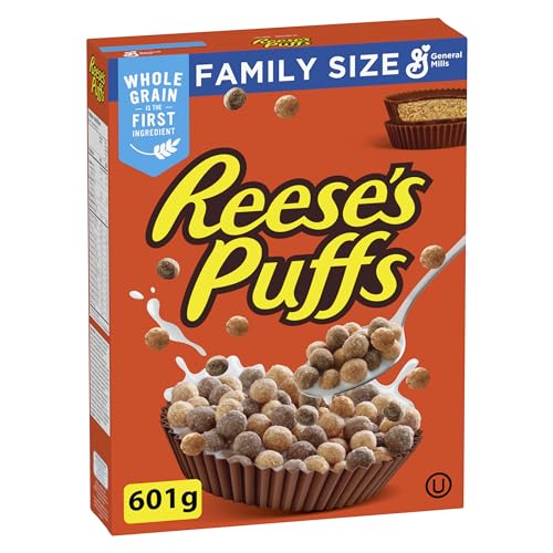 Reese's Puffs - FAMILY SIZE- Chocolate Peanut Butter Cereal Box, 601 Grams package, Made with Real Reese's Peanut Butter