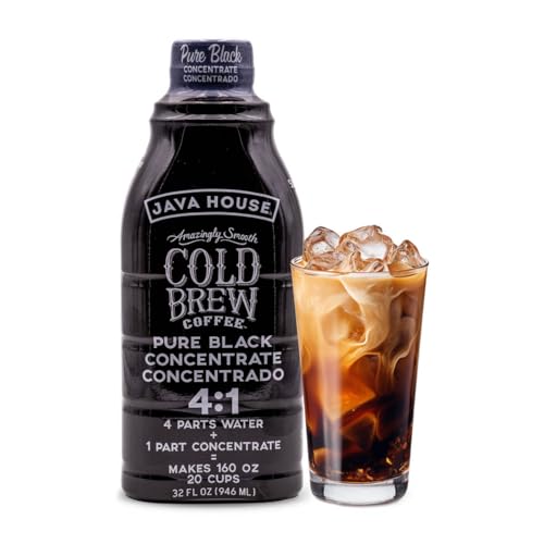 JAVA HOUSE Cold Brew Coffee, Colombian 4:1 Liquid Concentrate, 32 Ounce Bottle
